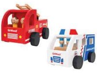 WOODEN FIREMEN AND AMBULANCE TRUCK 22X14.5X13.5 CM