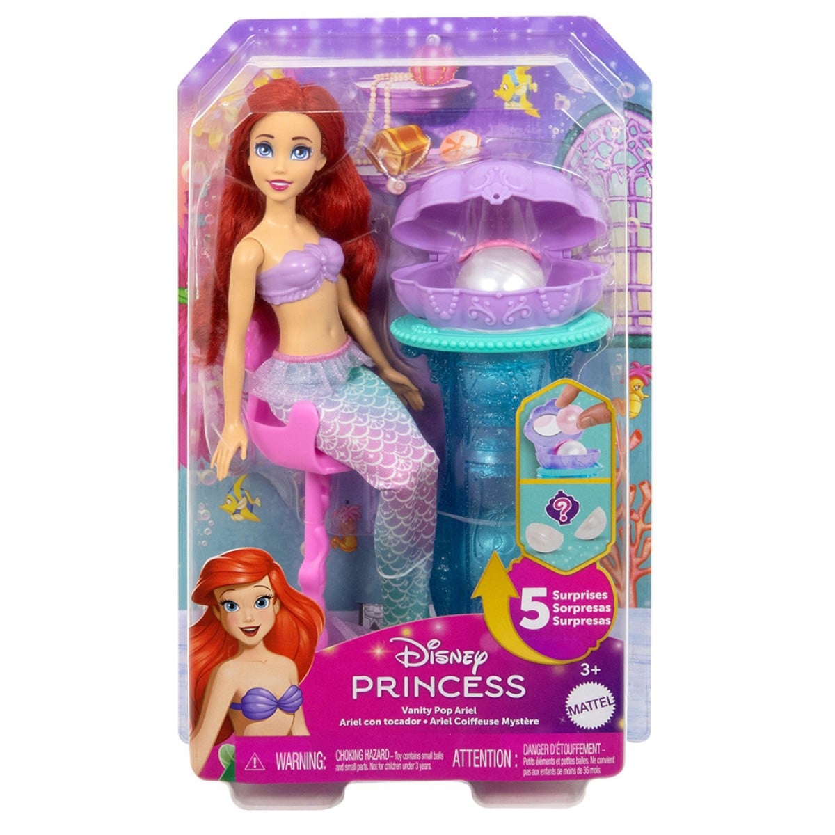 MATTEL DISNEY PRINCESS FD MERMAID SUPRISE DOLL VANITY POP ARIEL (JBF86)